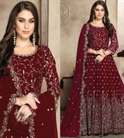 Georgette Maroon Embroidery Work Anarkali Suit (DM04)