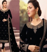 Black-Georgette Heavy Embroidered Work Style Churidar Suit (DB06)